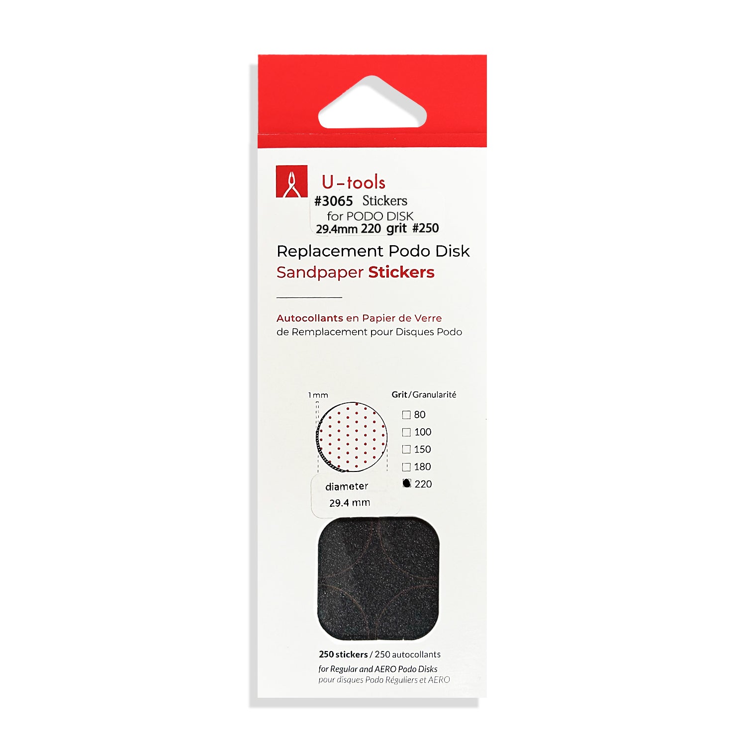 U-Tools 250 Stickers For PODO Disk 29.4 mm 220 Grit #3065