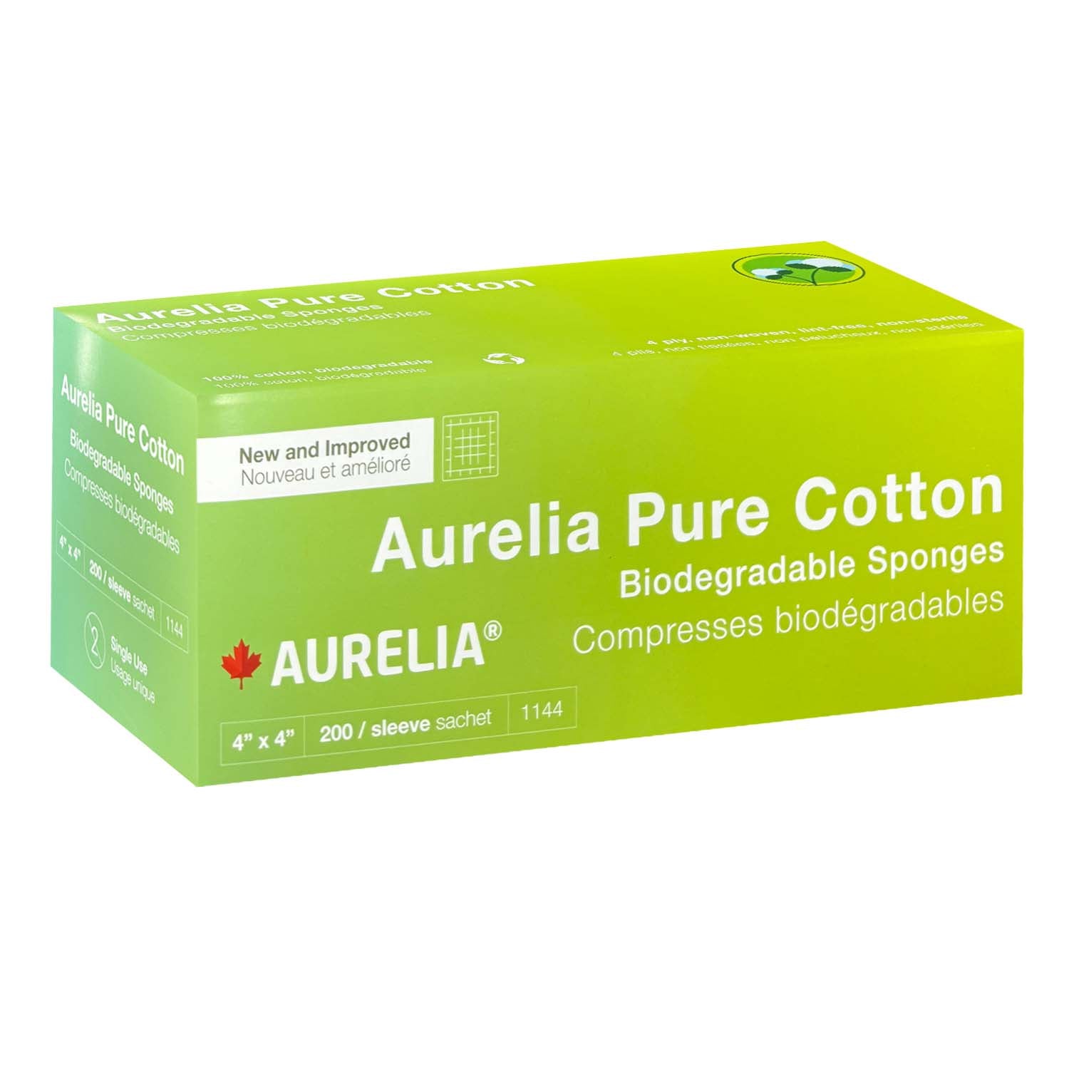 Aurelia PurCotton Biodegradable Sponges 4"x4" 4Ply 200ct1144