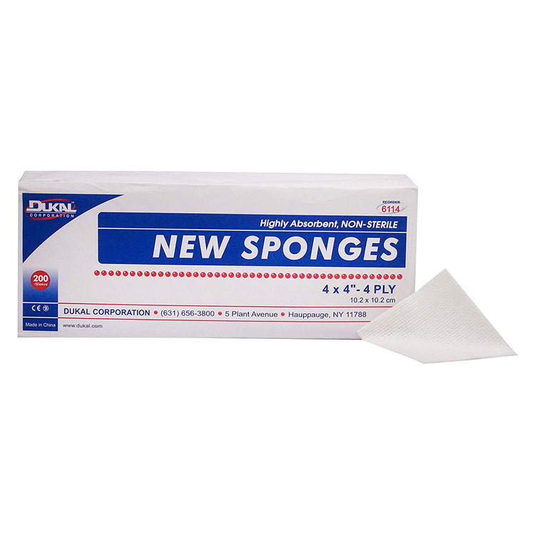 Dukal New Sponges 4"x4" 4-Fly NS 200ct. #6114
