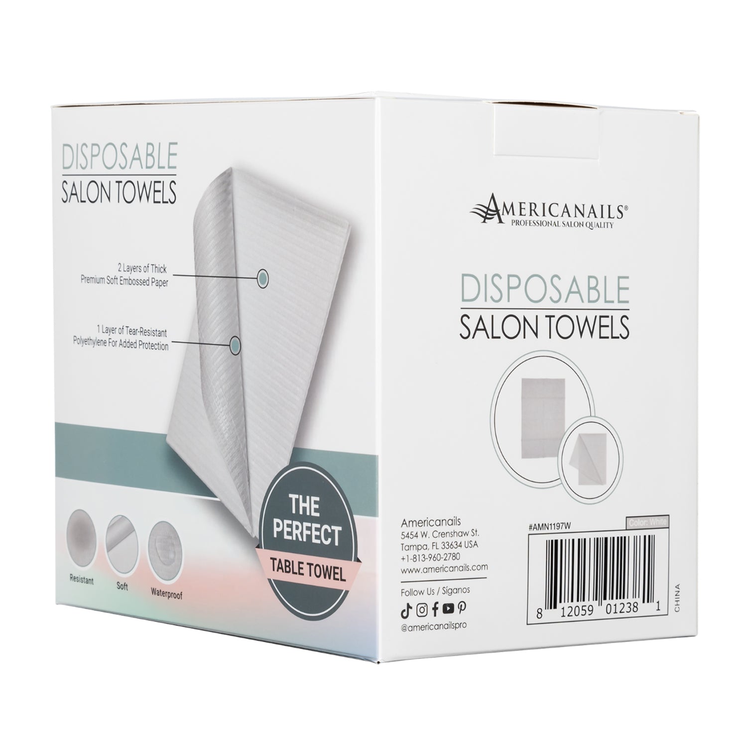 Americanails Disposable Salon Towels White 60ct AMN1197W
