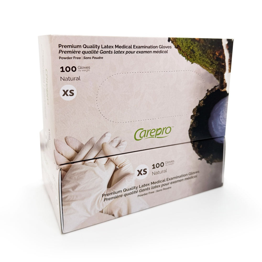 CarePro Latex Powder Free Exam Gloves Natural 100PC XSmall