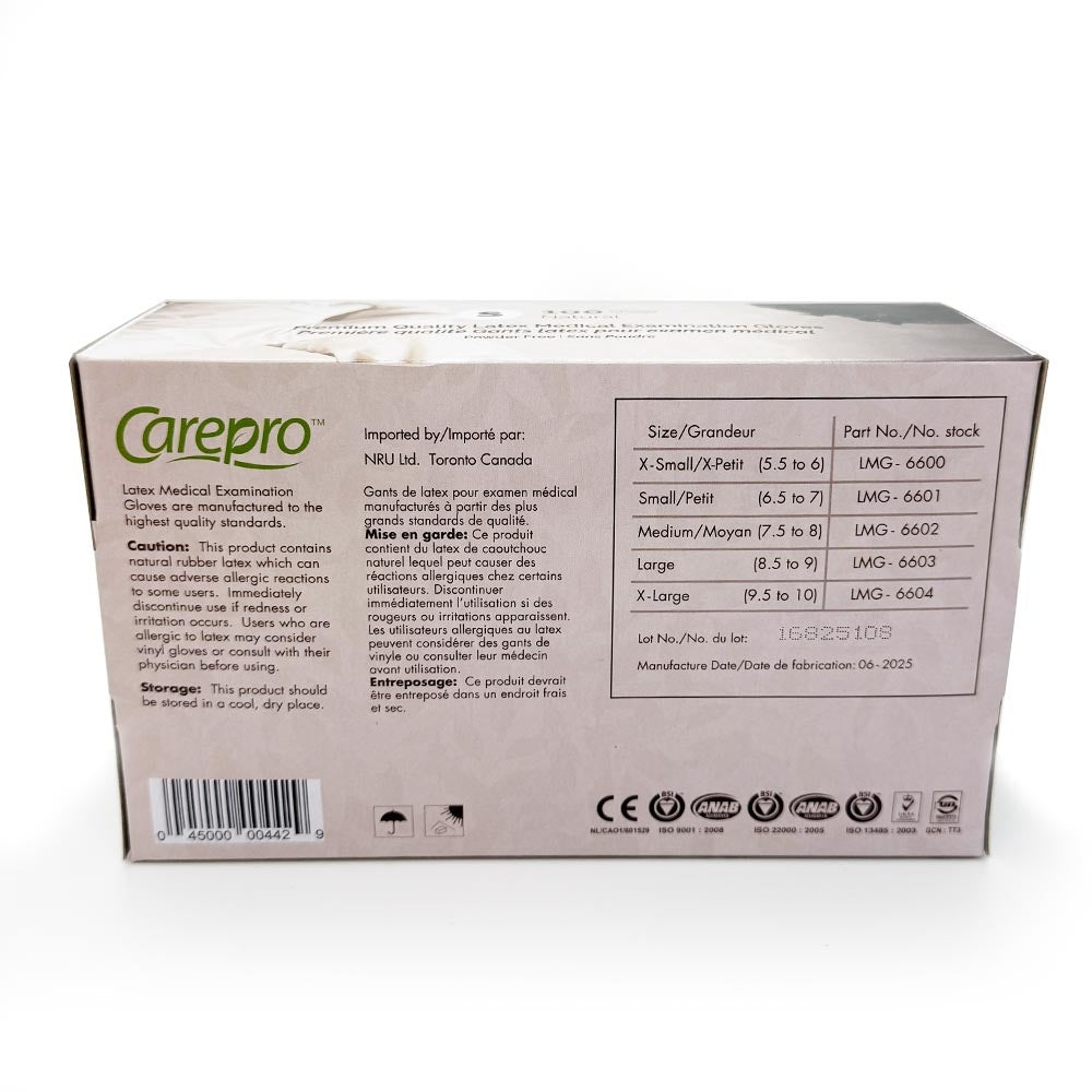 CarePro Latex Powder Free Exam Gloves Natural 100PC Small