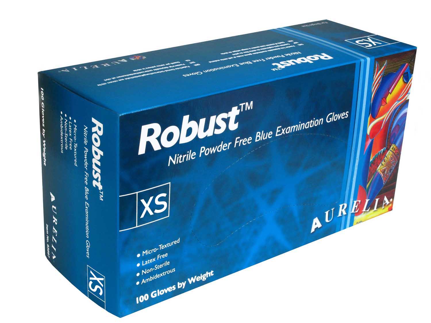 Aurelia Robust 5.0 Nitrile PF Blue Gloves 100PK XS 93895