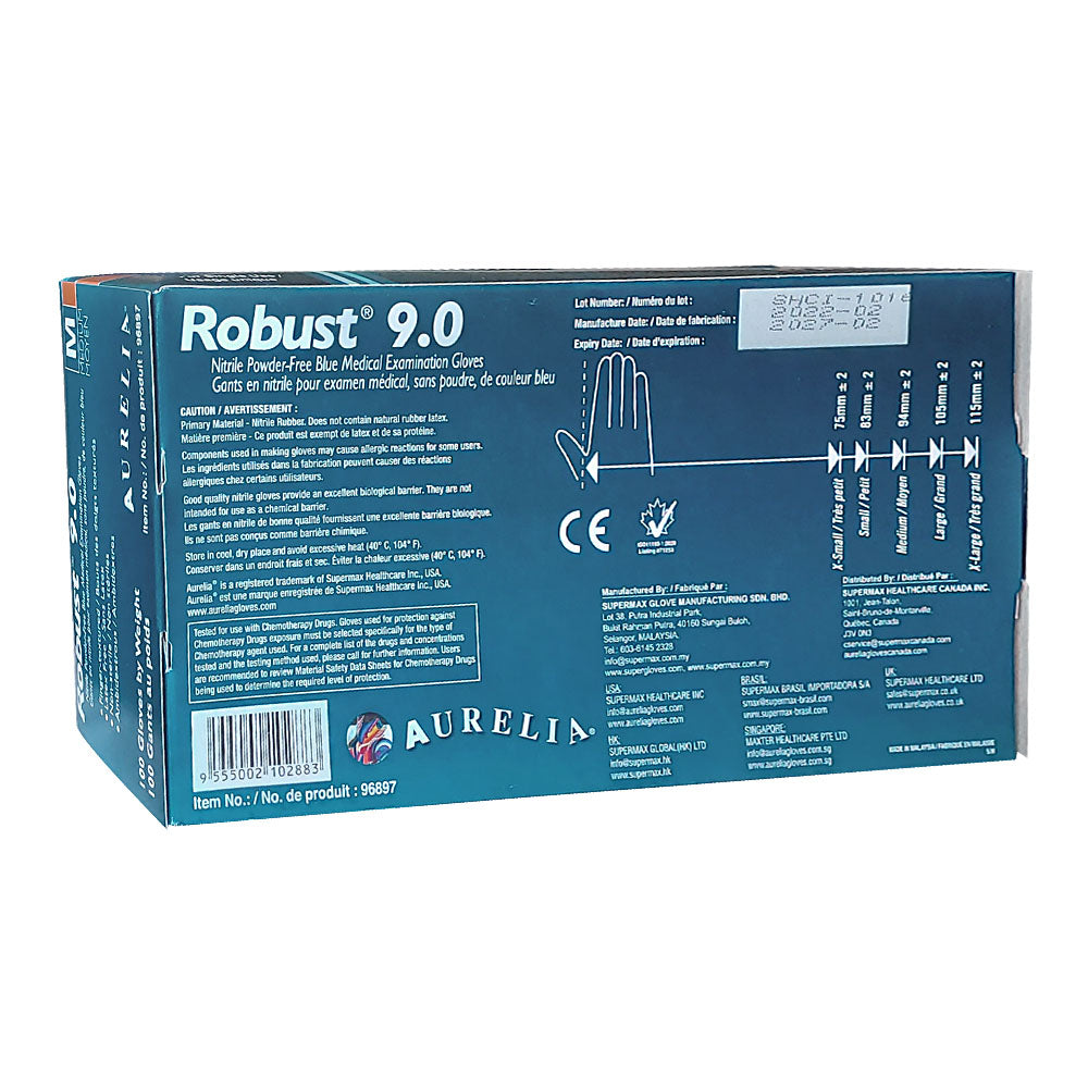 Aurelia Robust 9.0 Nitrile PF Blue Gloves 100PK Medium 96897