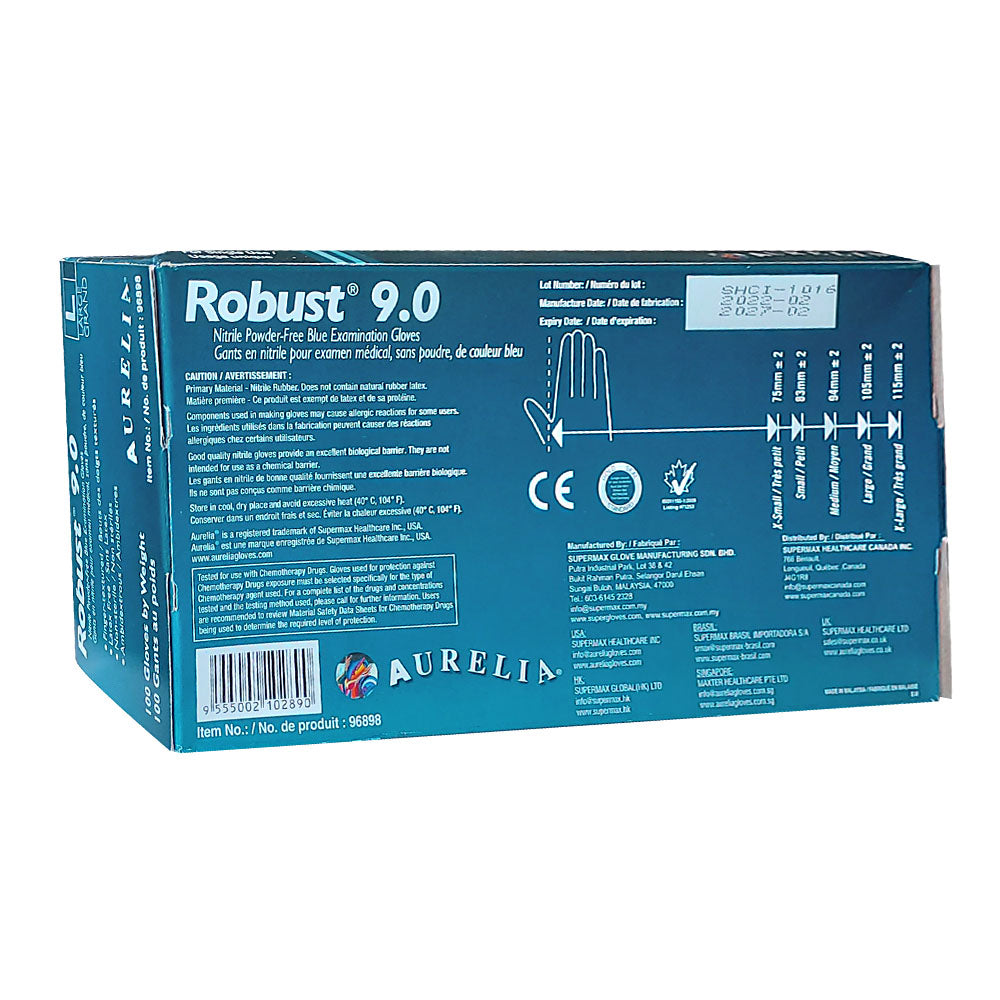 Aurelia Robust 9.0 Nitrile PF Blue Gloves 100PK Large 96898