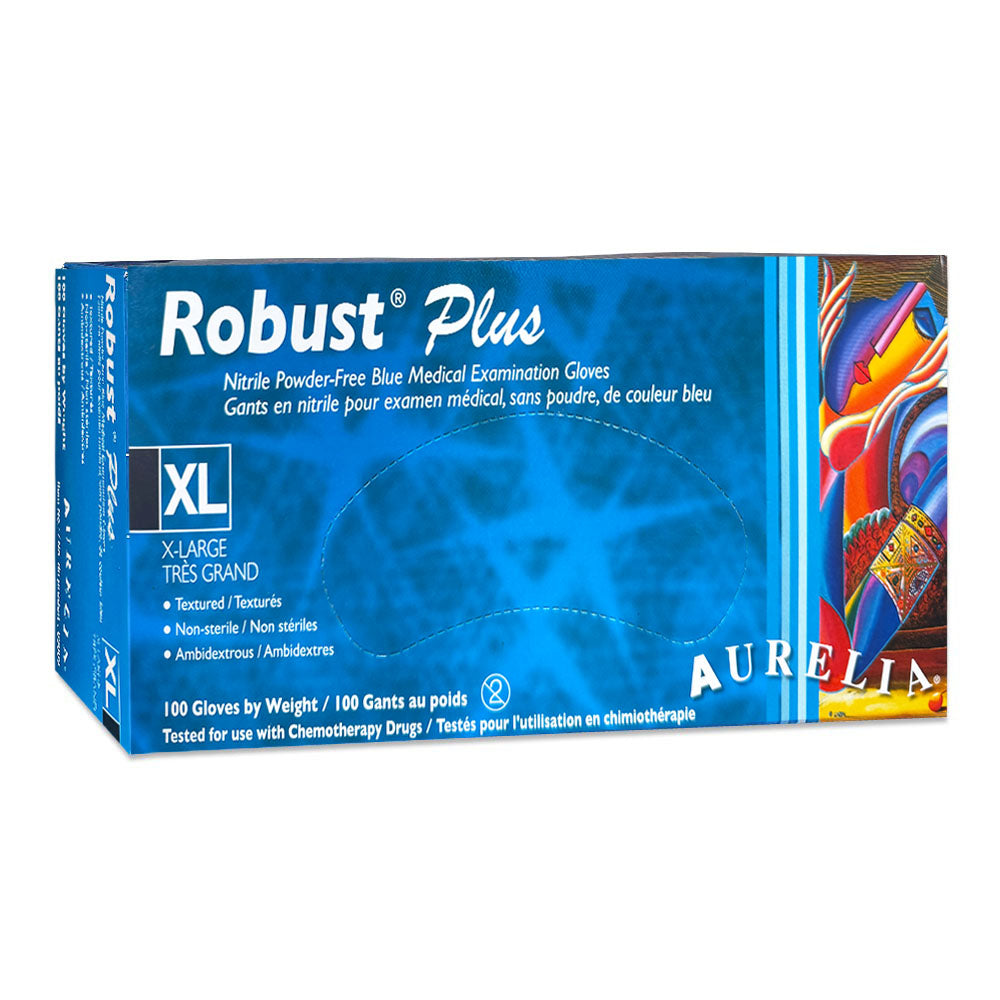 Aurelia Robust Plus Nitrile PF Blue Gloves 100PK XL 63889