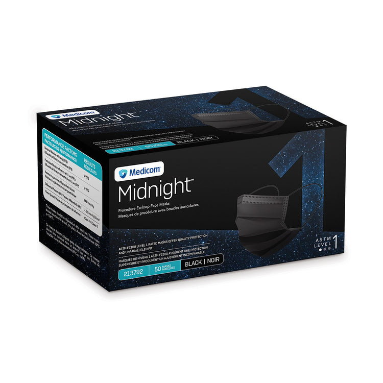 Medicom Midnight Procedure Earloop Face Mask Black 213792