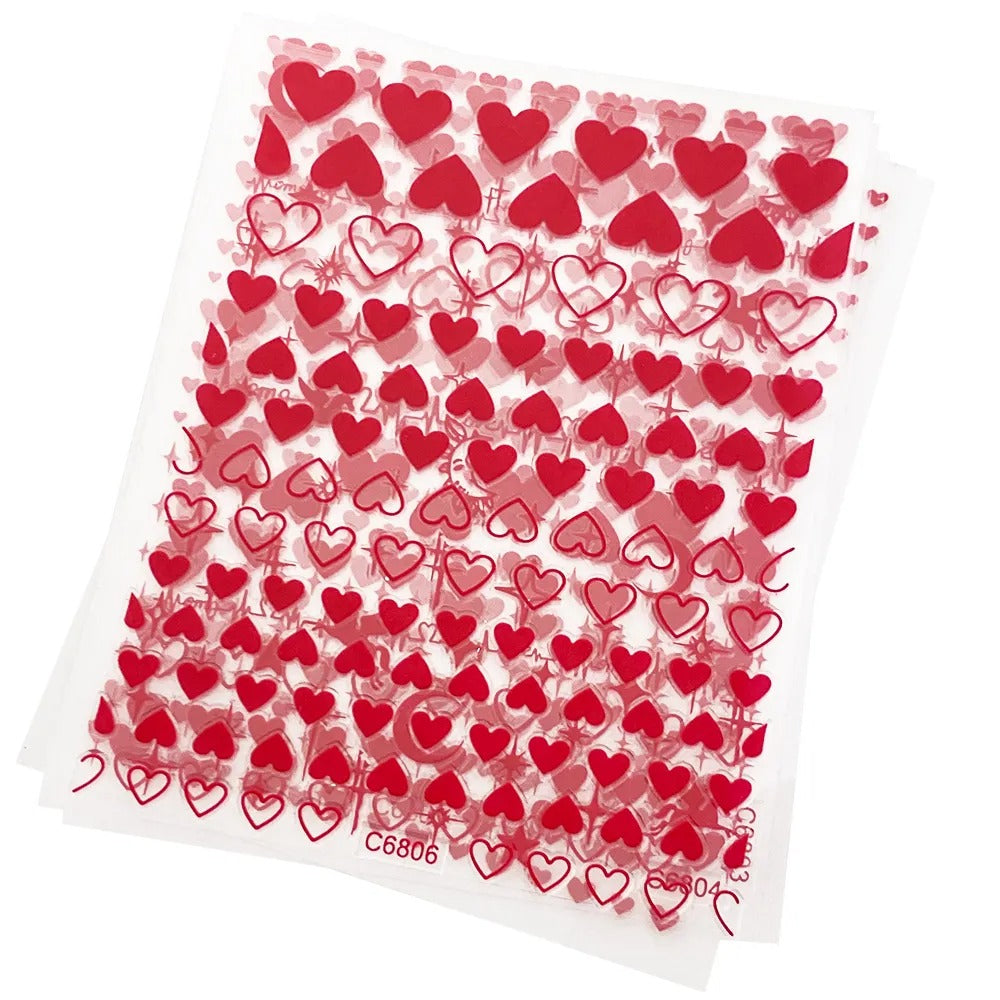 Red Love Heart Nail Stickers Set 6pcs 18050