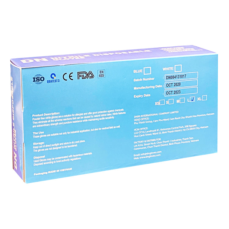 DN Nitrile Blue Powder Free Disposable Gloves LG100Pcs 31017
