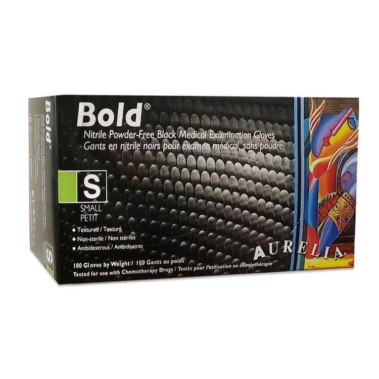 Aurelia Bold Nitrile PF Black Gloves 100PK Small 73996