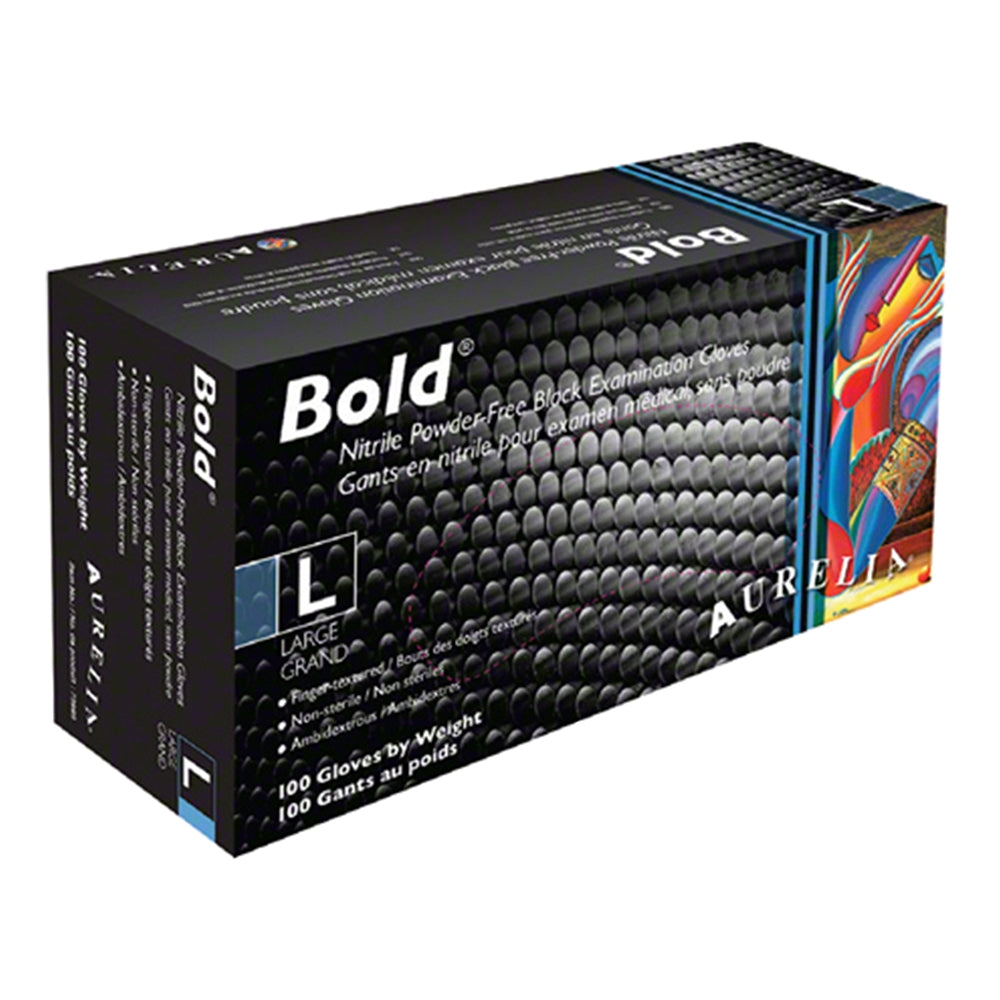 Aurelia Bold Nitrile PF Black Gloves 100PK Large 73998