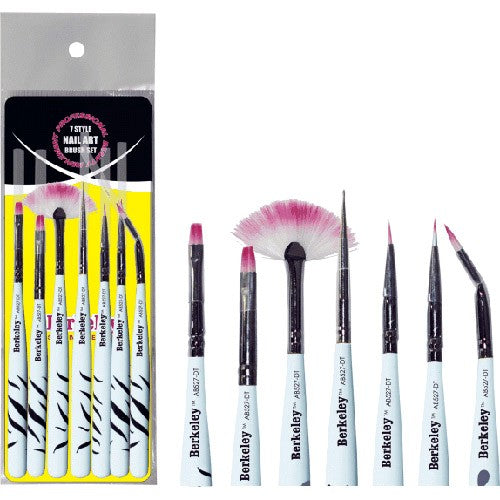 Berkeley 7 Style Nail Art Brush Set, Zebra Handle AB527-ZE