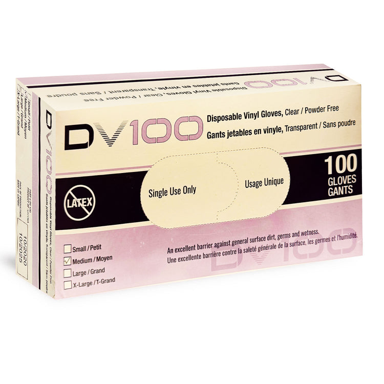 DV100 Disposable Vinyl Gloves Clear PF 100 pcs Medium 00013