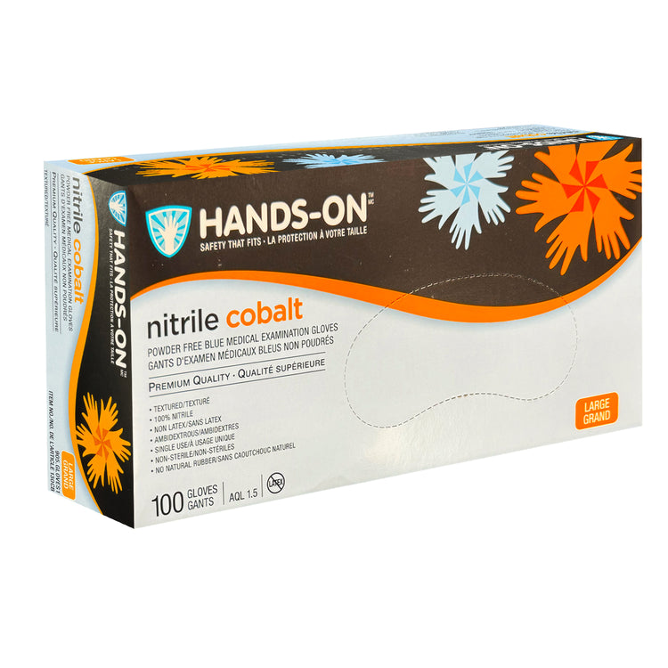 Hands On Nitrile Cobalt P/F Blue Gloves 100PC Large 130CB