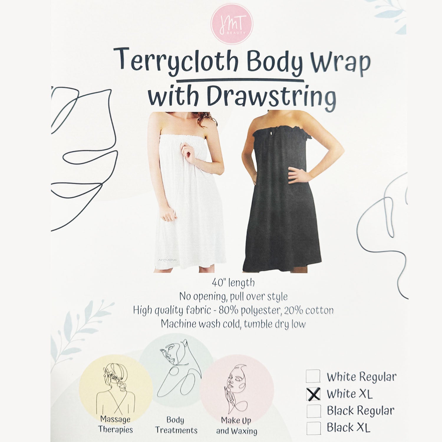 JMT Terrycloth Body Wrap with Drawstring White XL W901B