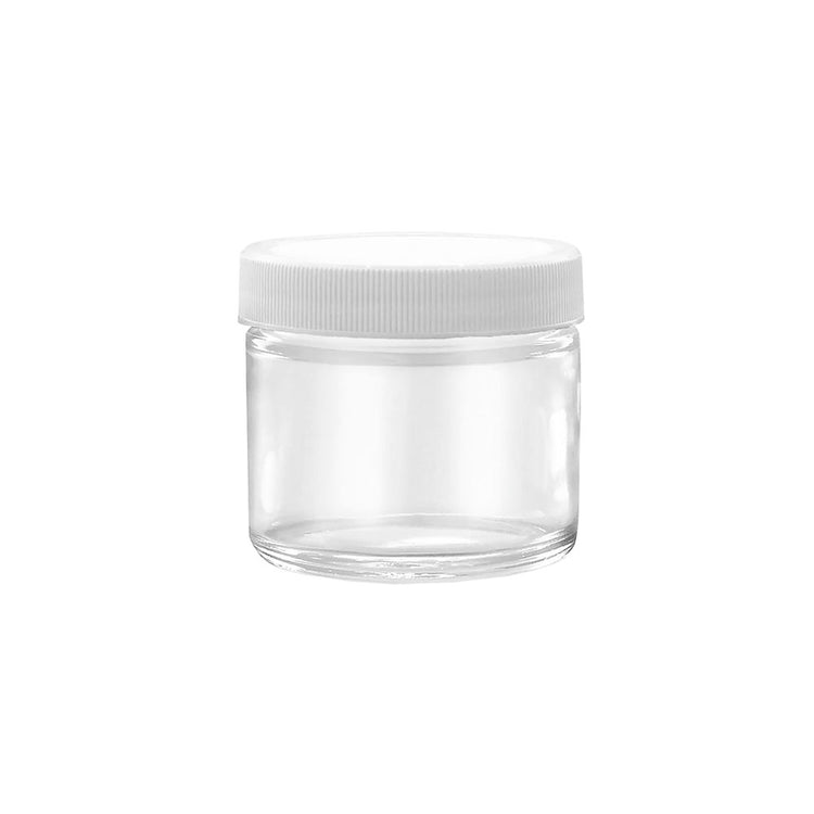 Clear Straight-Sided Glass Jar White Lid 2 oz 00813