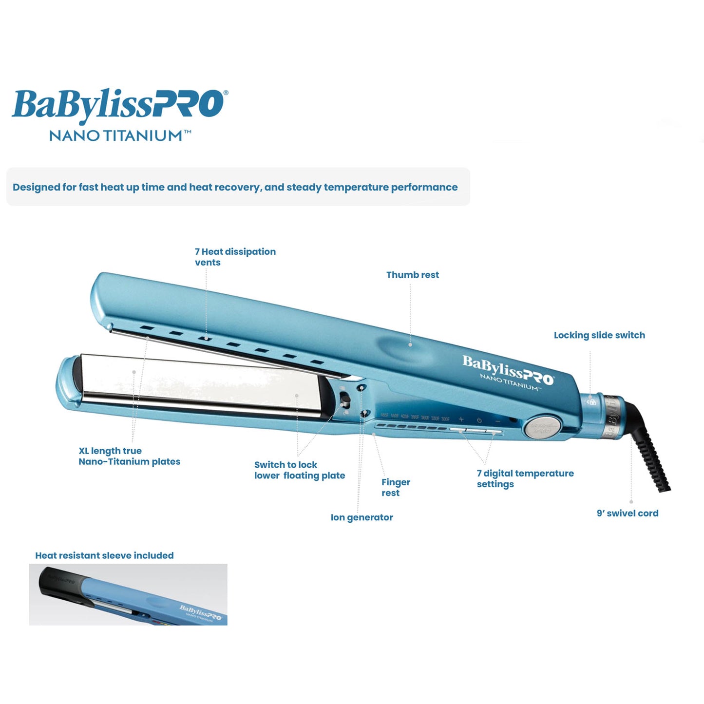 BaBylissPRO Nano Titanium Ionic Flat Iron 1¼" BNT9091TXLC
