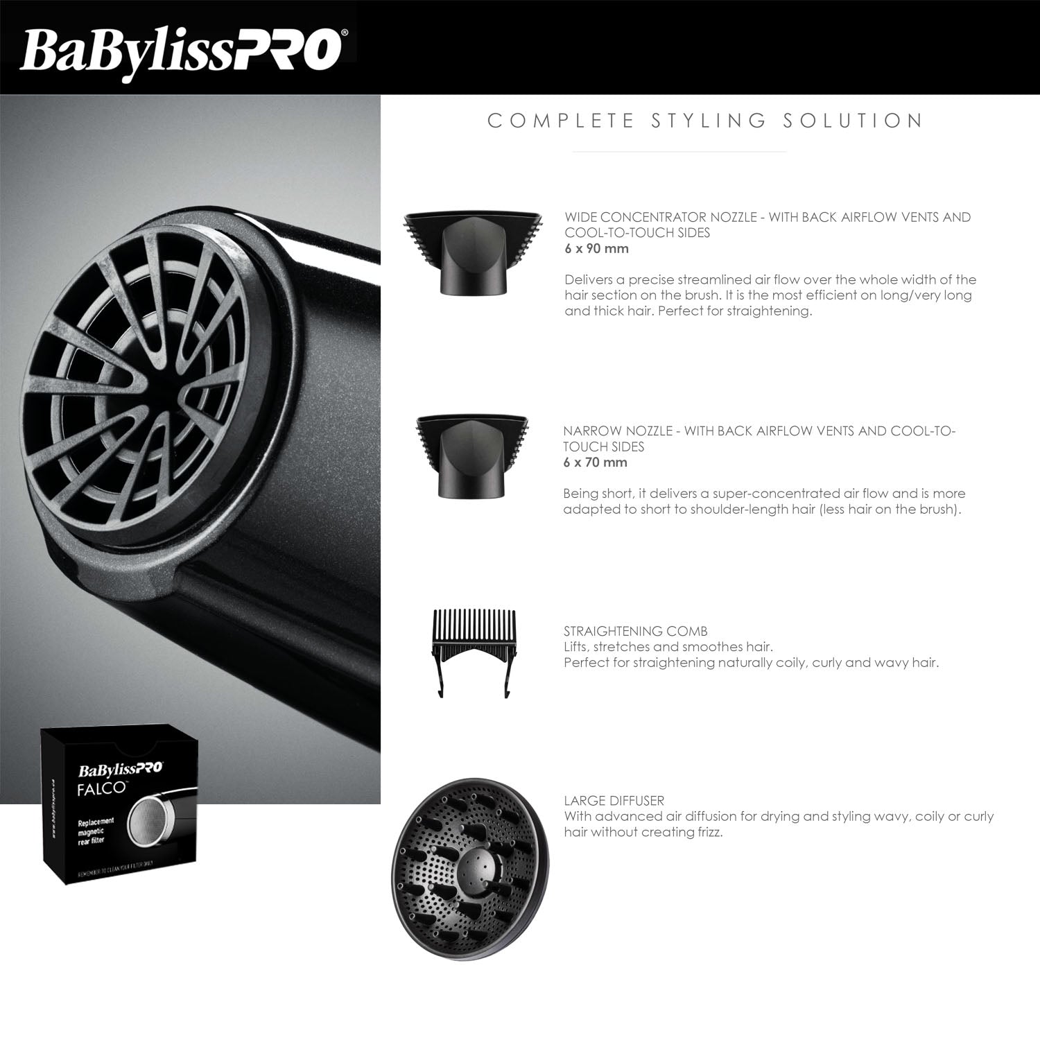 BabylissPRO Falco Professional Ionic Hairdryer BAB8550C