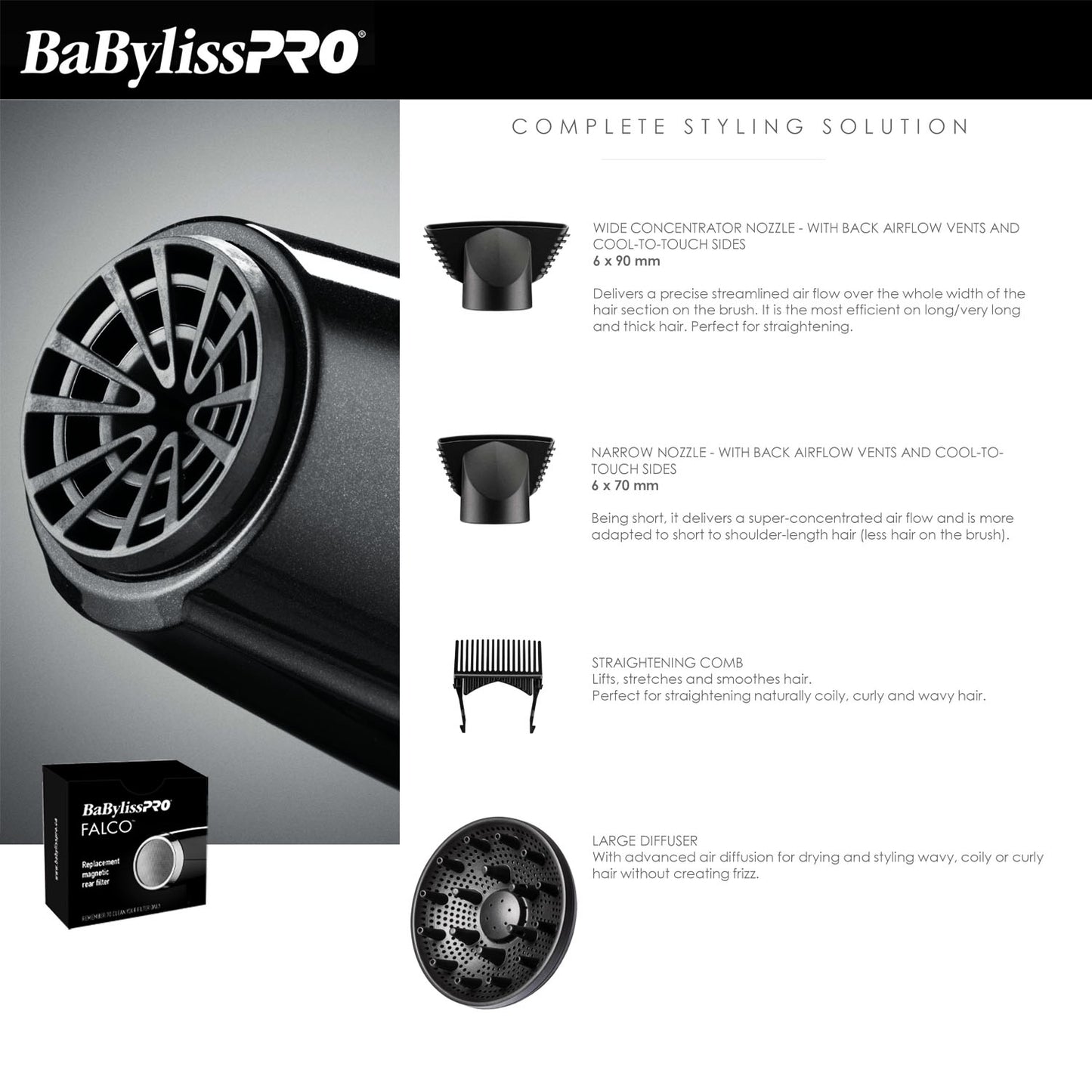 BabylissPRO Falco Professional Ionic Hairdryer BAB8550C