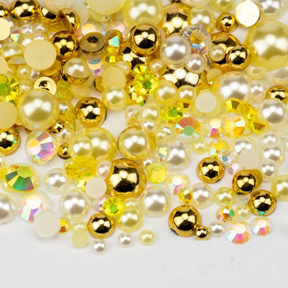 VDD Rhinestone Rainbow Half Round Pearls Mix Size 30g D1115