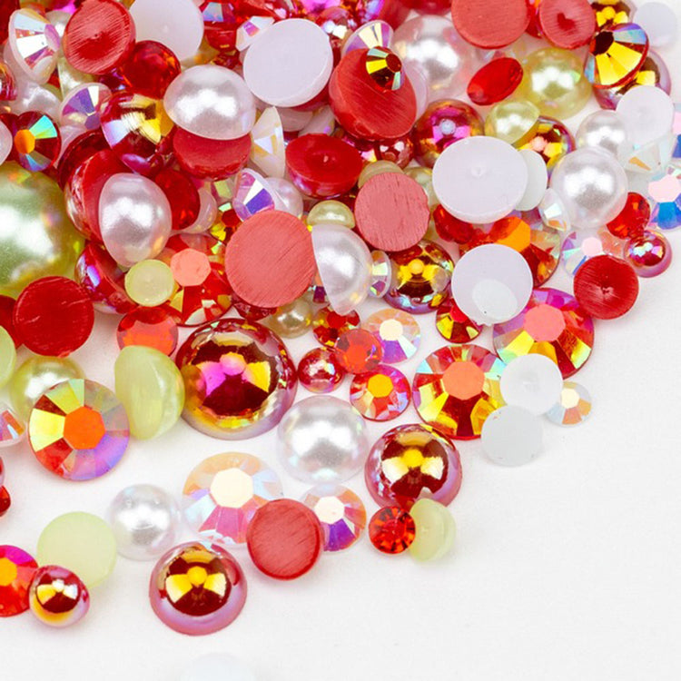 VDD Rhinestone Rainbow Half Round Pearls Mix Size 30g D1127
