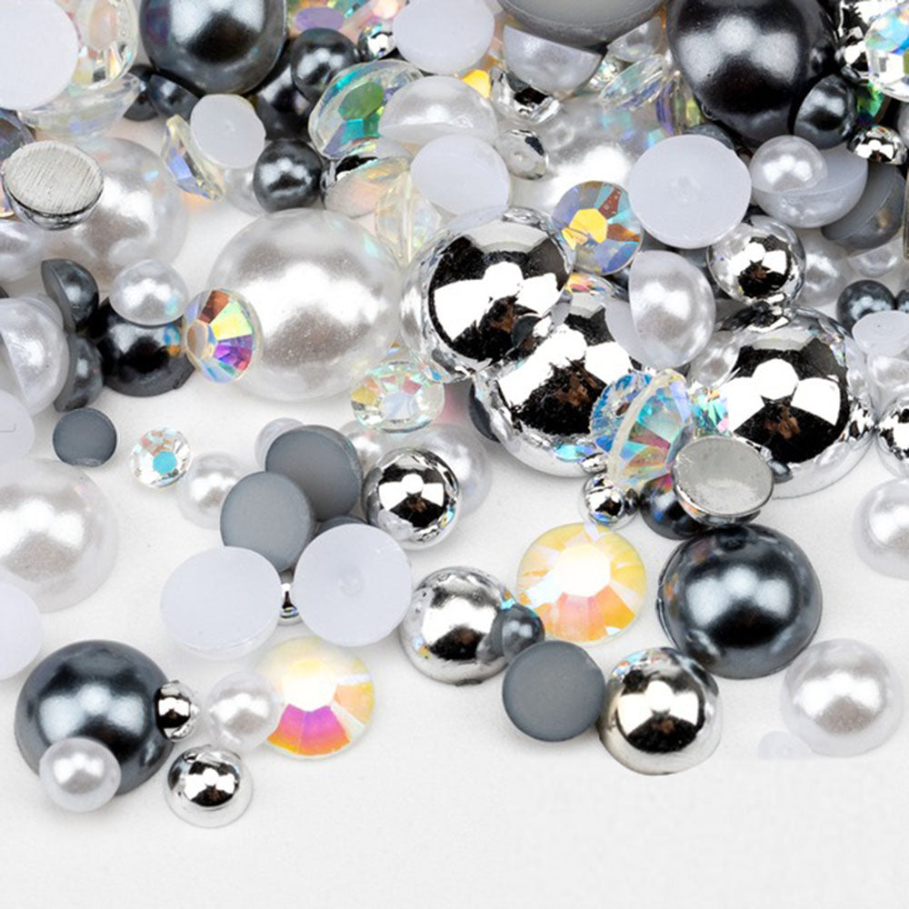 VDD Rhinestone Rainbow Half Round Pearls Mix Size 30g D1131