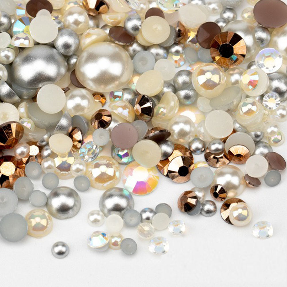 VDD Rhinestone Rainbow Half Round Pearls Mix Size 30g D1141