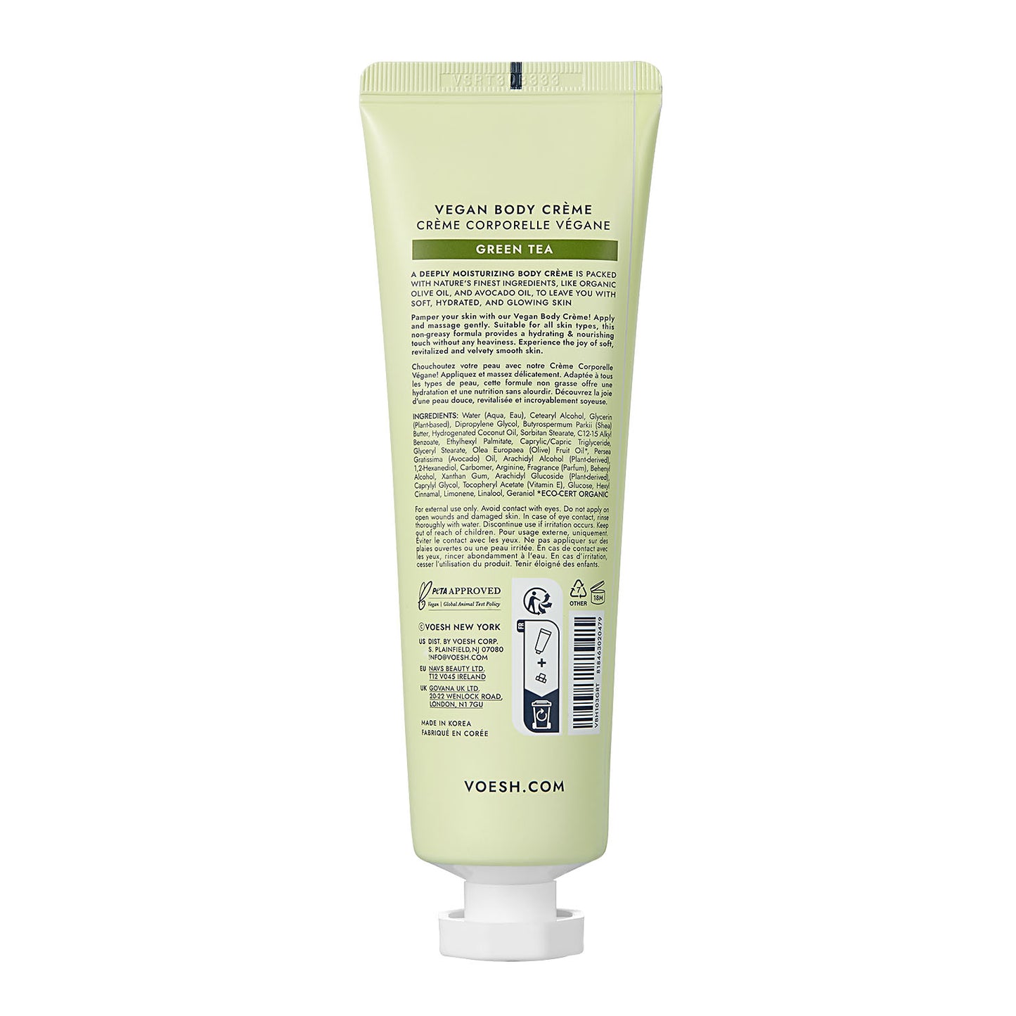 Voesh Vegan Body Crème Green Tea Supple 3 oz VBH103GRT 20479