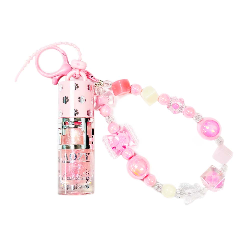 AOZY Shimmery Lip Gloss Chunky Beaded Lanyard Keychain 897L3