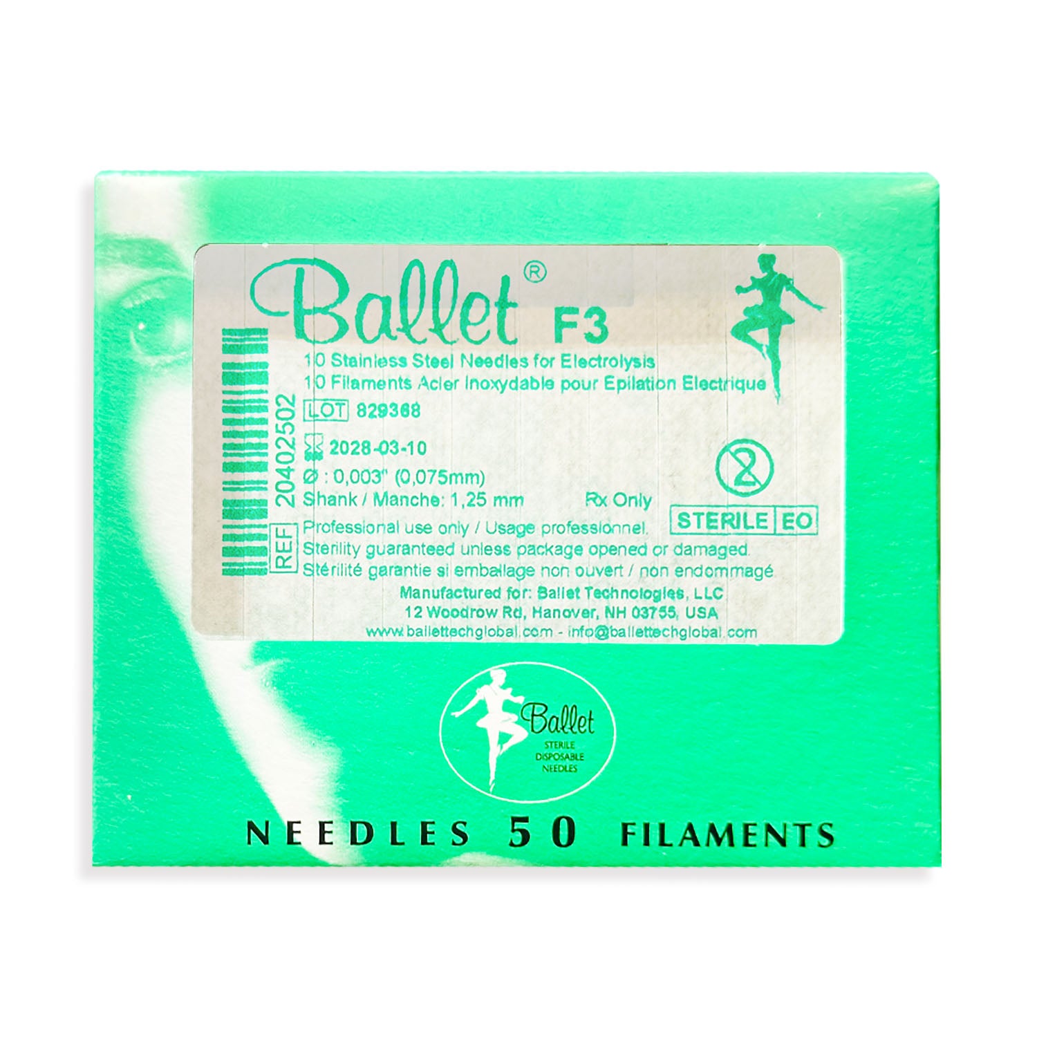 Ballet Stainless Steel Electrolysis Needles F3 -50/pk 02502
