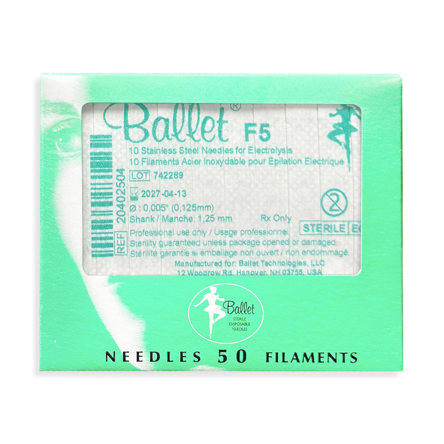 Ballet Stainless Steel Electrolysis Needles F5 -50/pk 02504
