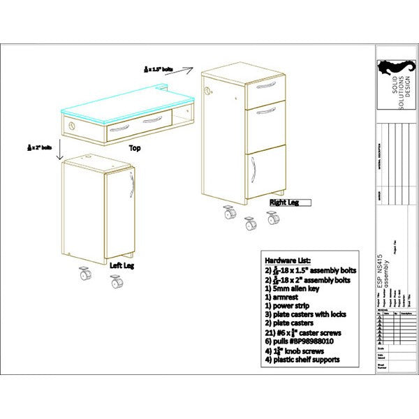 Esprimere Manicure Station 44L"x17.5W"x30H" White NS415