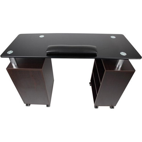 J&A Nail Table Walnut With Black Glass Top (2pcs/set)DP-3438