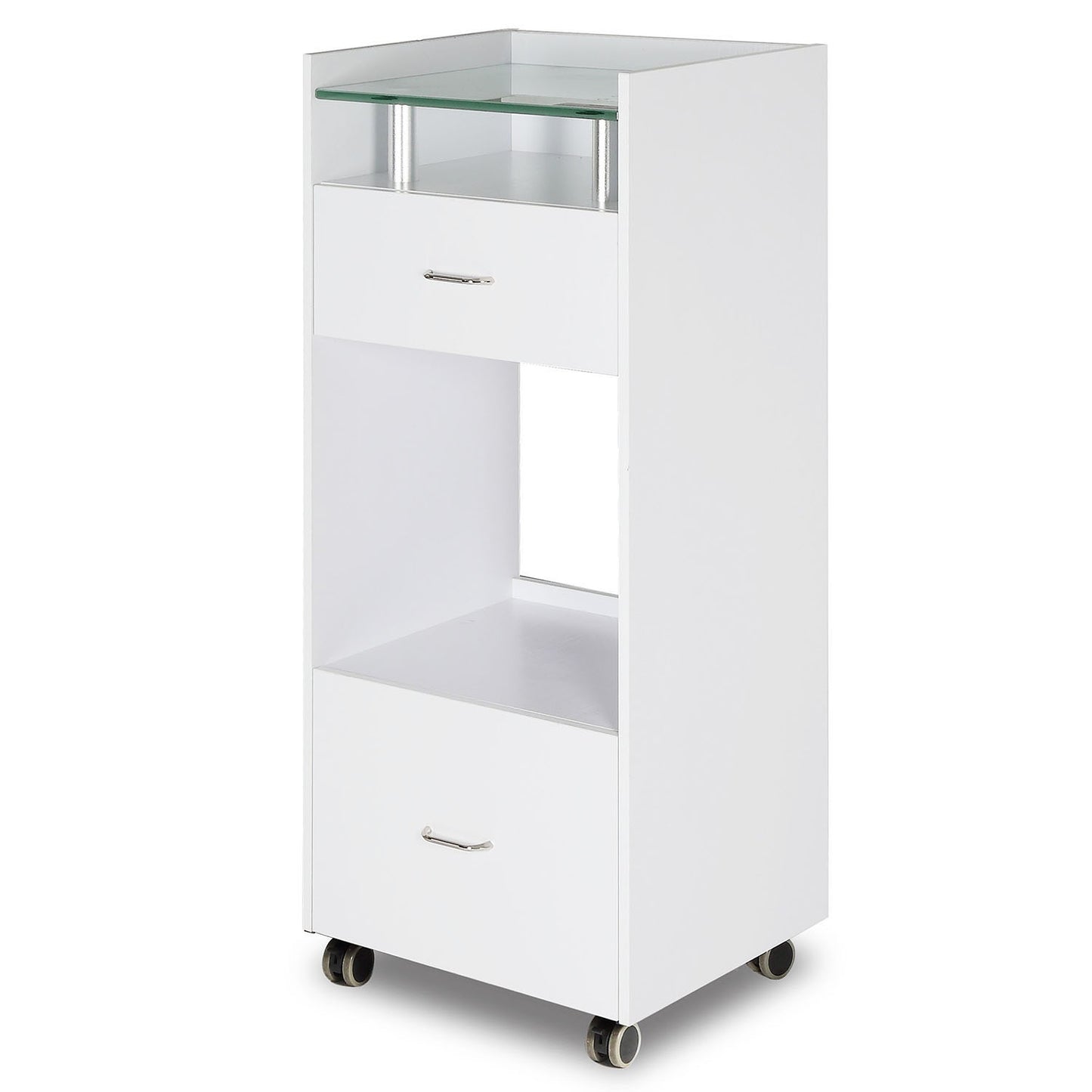 J&A Work Station Trolley (2pcs) - White/Frosted Glass Top