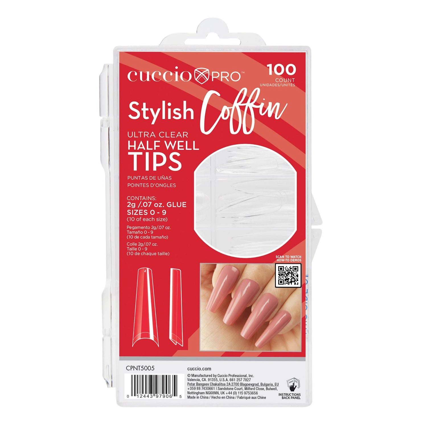 CuccioPRO Stylish Coffin Half Well Ultra Clear Tips 100ct.