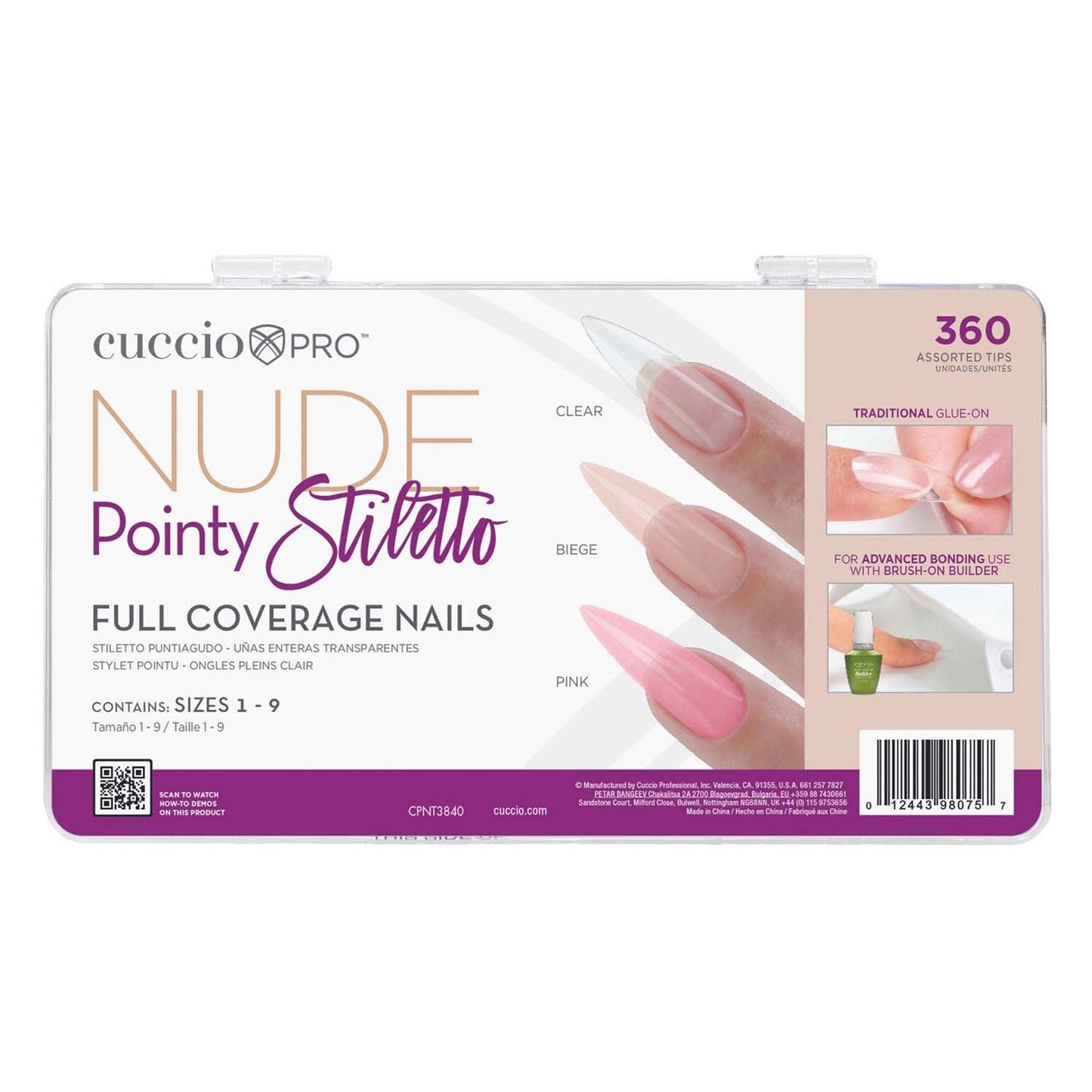 CuccioPRO NUDE Pointy Stiletto Full Coverage Nail Tips 98075