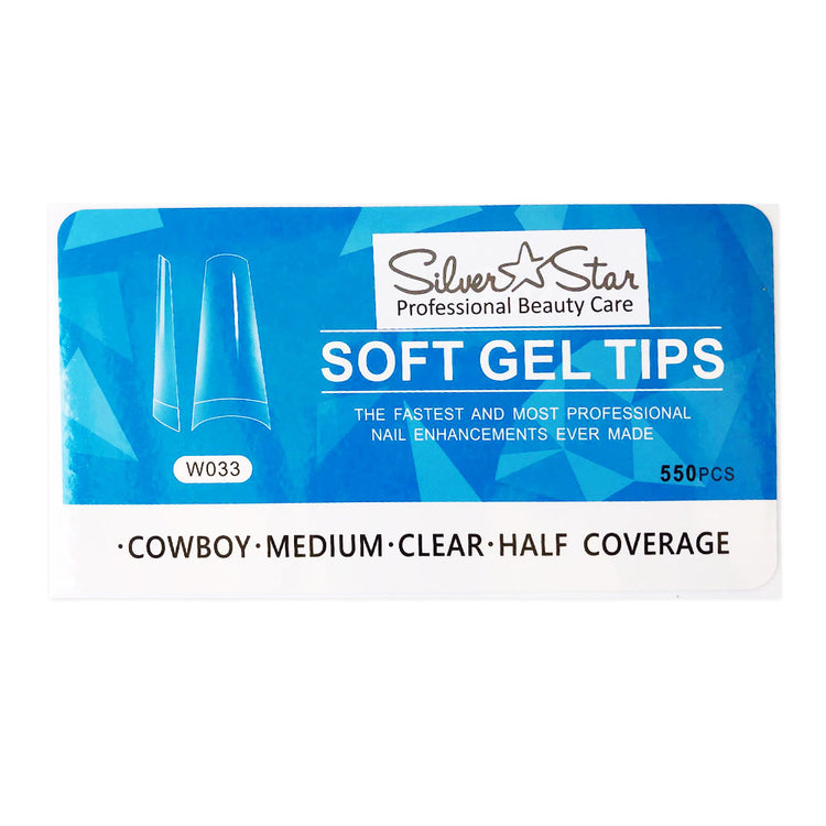Silver Star Gel Tips 550PC Cowboy Clear Half Coverage M W033