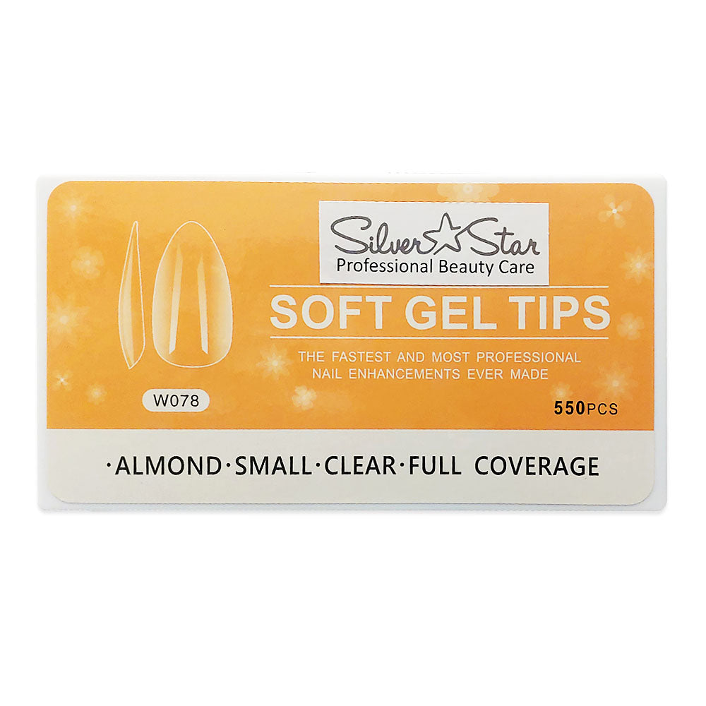 Silver Star Gel Tips 550PC Almond Clear Full Coverage S W078