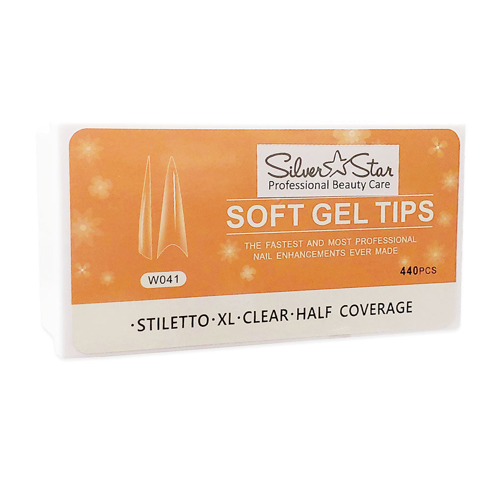 Silver Star Gel Tips 440PC StilettoClearHalfCoverage XL W041