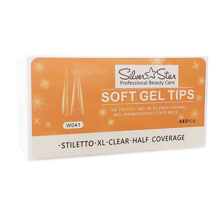 Silver Star Gel Tips 440PC StilettoClearHalfCoverage XL W041