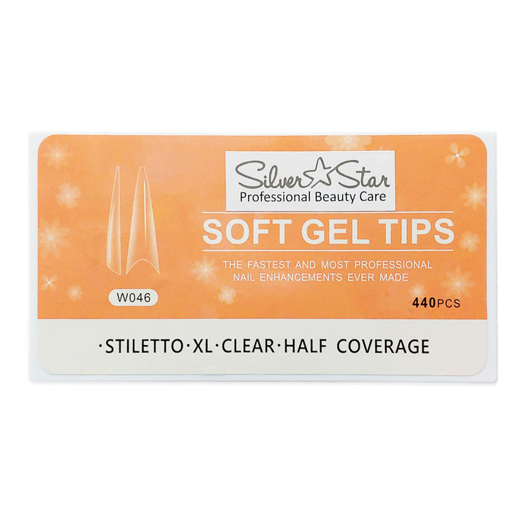 Silver Star Gel Tips 440PC StilettoClearHalfCoverage XL W046