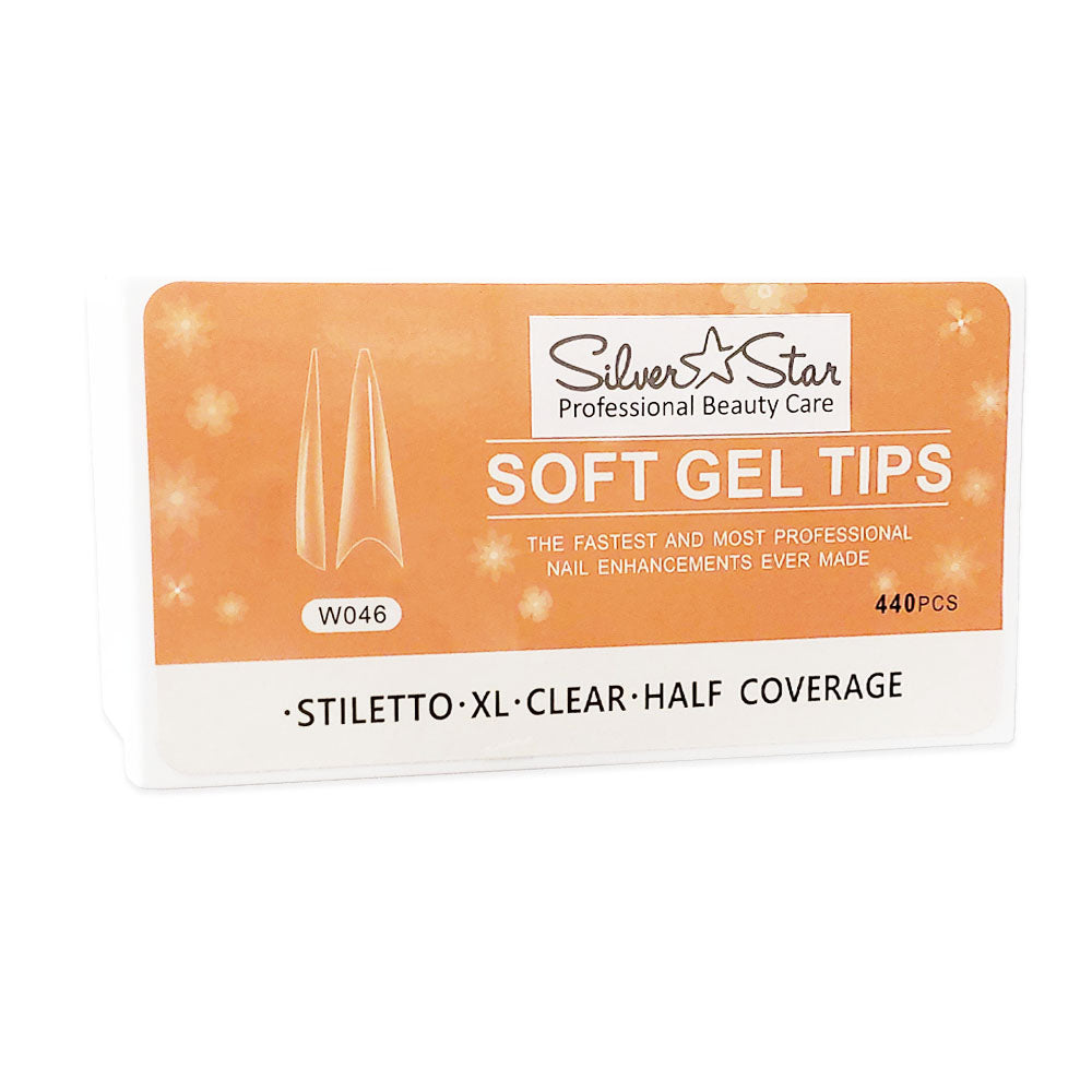 Silver Star Gel Tips 440PC StilettoClearHalfCoverage XL W046