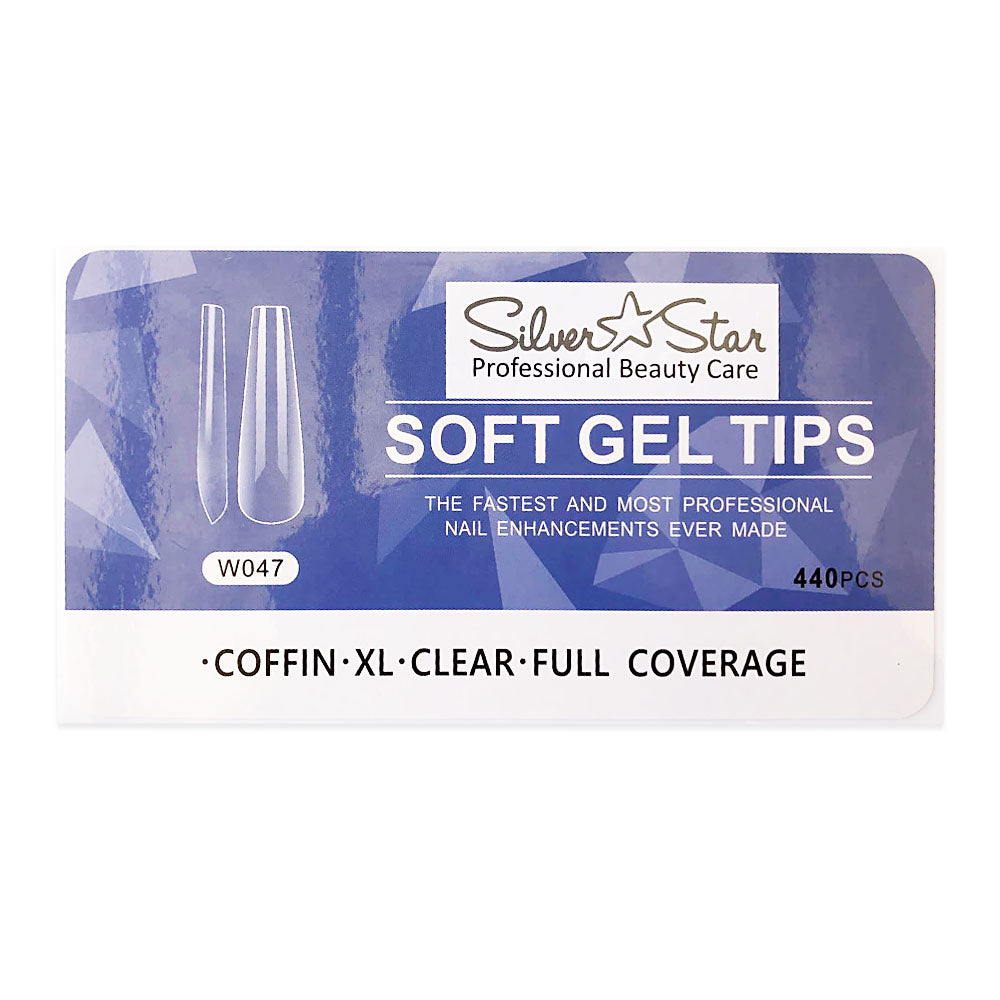 Silver Star Gel Tips 440PC Coffin Clear FullCoverage XL W047