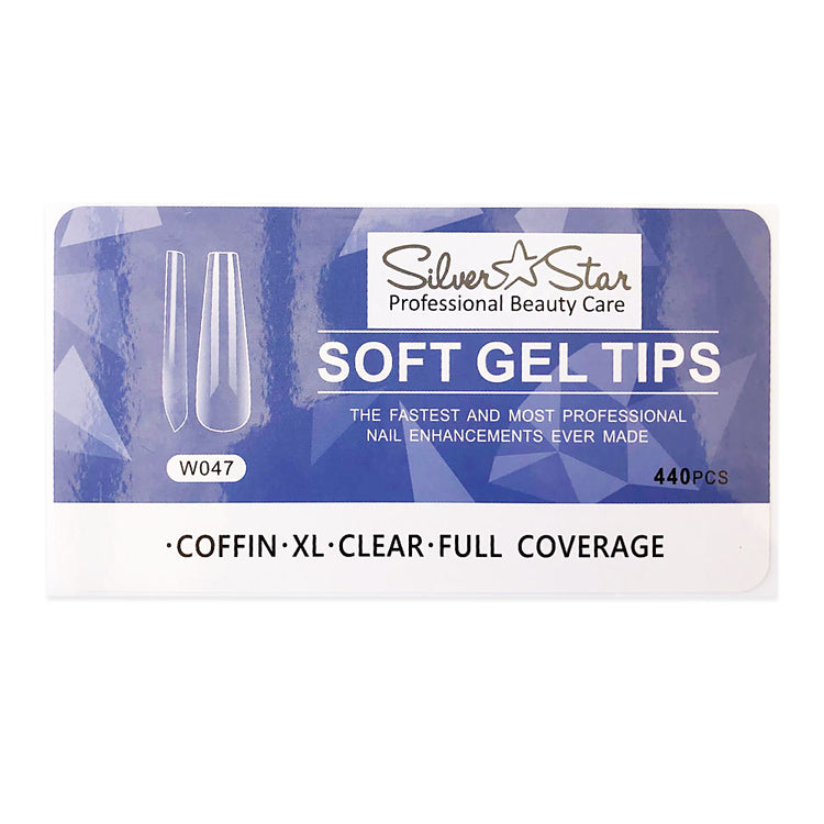 Silver Star Gel Tips 440PC Coffin Clear FullCoverage XL W047