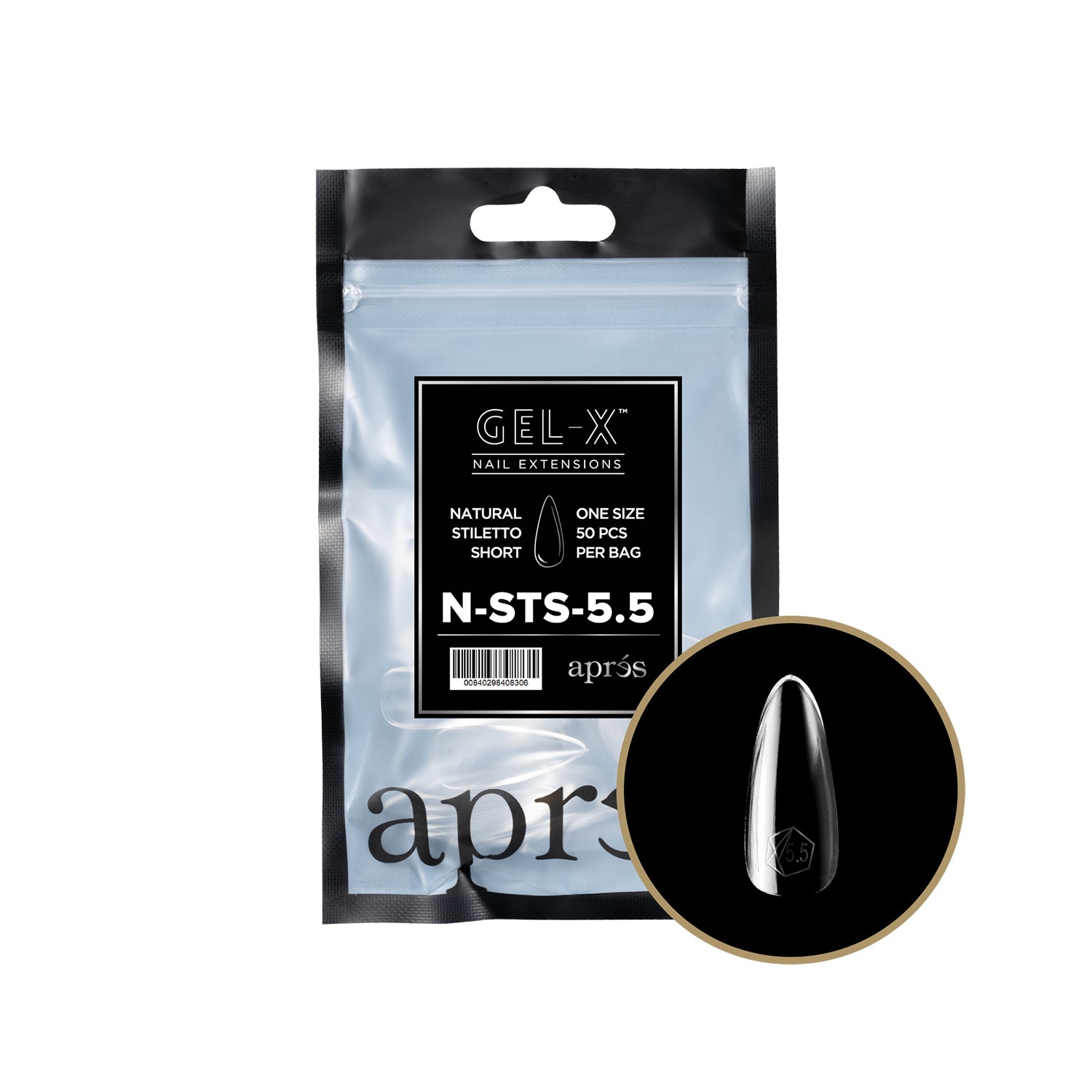 Apres Gel-X Tips Natural Stiletto Short Refill Bag NSTS5.5