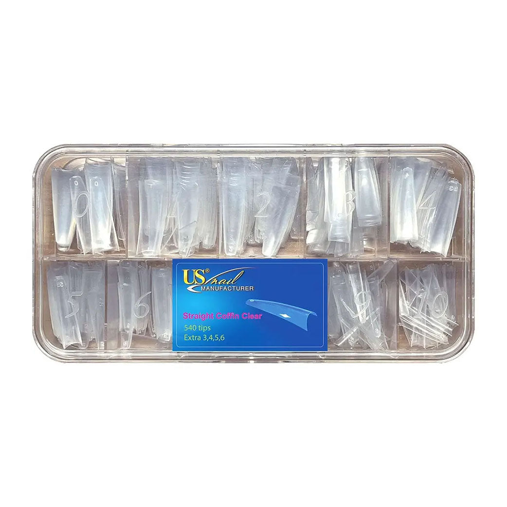 USN Straight Coffin Clear Size 0-10 In Box 540 Tips 00407