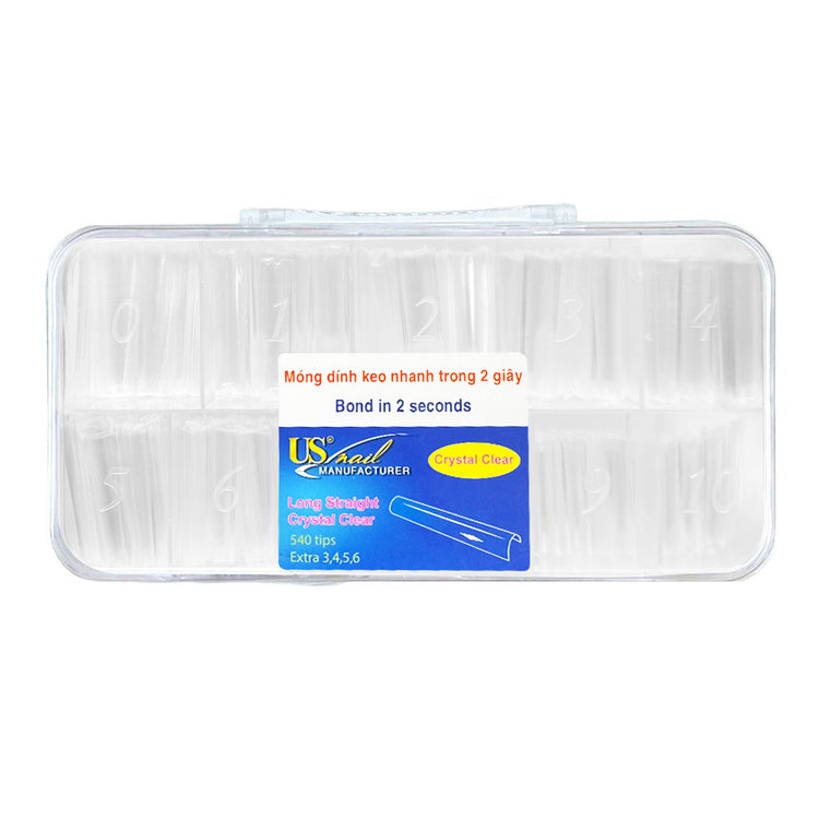 USN Long Straight Crystal Clear Size 0-10 540 Tips 00422